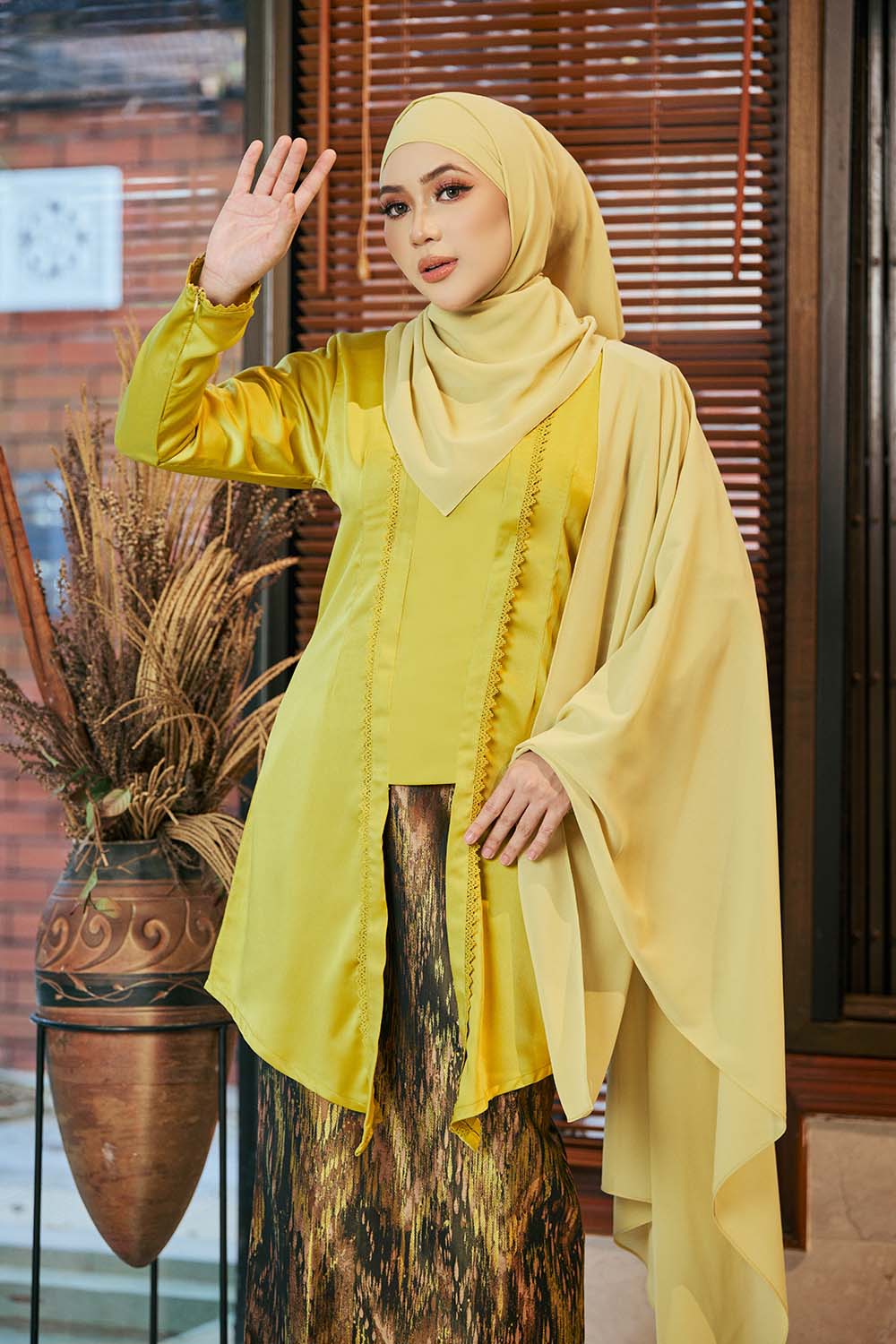 Embun Brocade Kebaya - Lemon Yellow